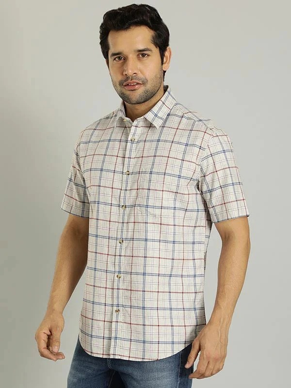 Indian Terrain Men Checkered Grey Shirt